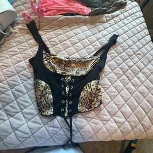 Leopard Print Lace-Up Corset Top